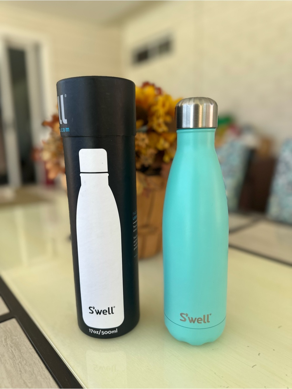S'well Aqua Blue Insulated Stainless Bottle with Silver Cap